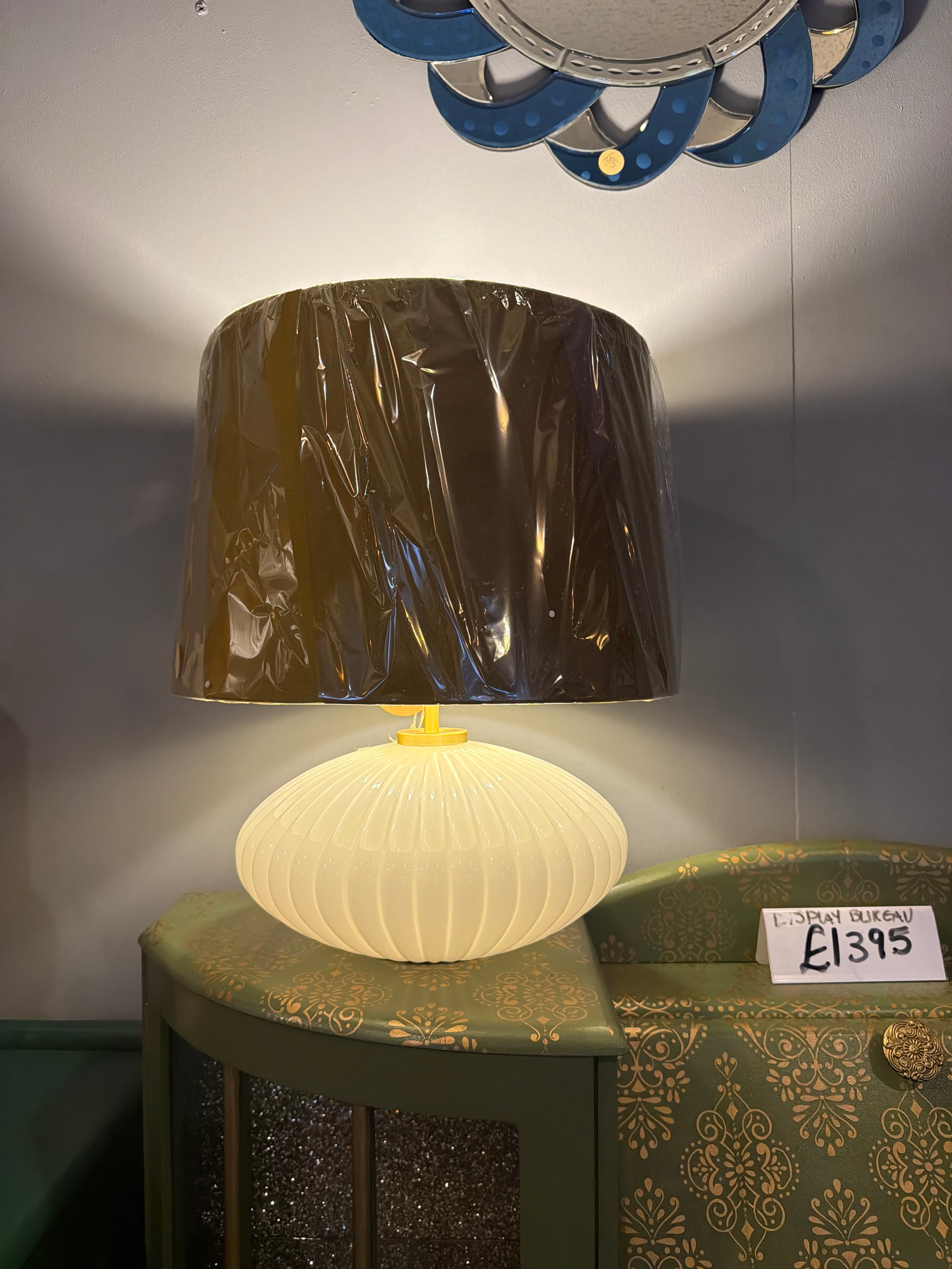 Emilia White Ribbed Glass And Gold Table Lamp Base - Unique Home Pieces