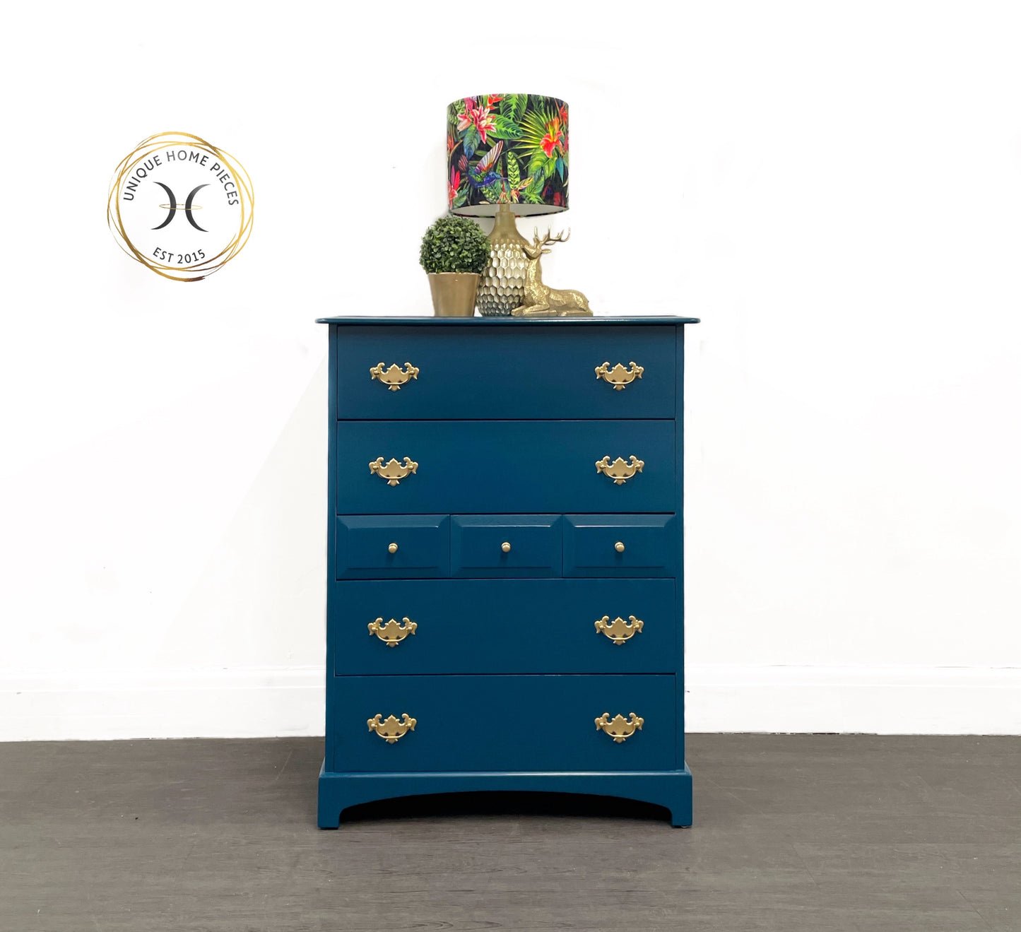 Stag Chest of 7 Drawers, Stag Tallboy Dresser, Blue Vintage Stag MCM Solid Wood Dresser - Unique Home Pieces