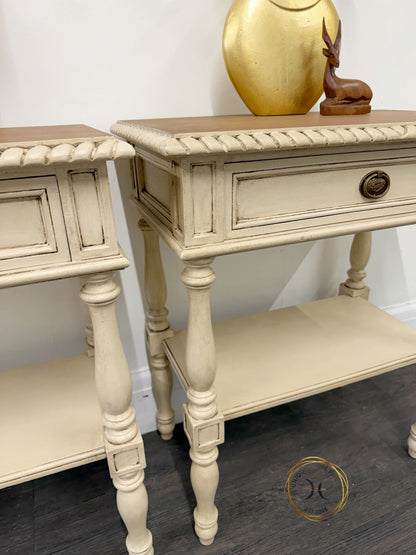 Set Of Two Cream Olde Worlde Style Nightstands/Side Tables