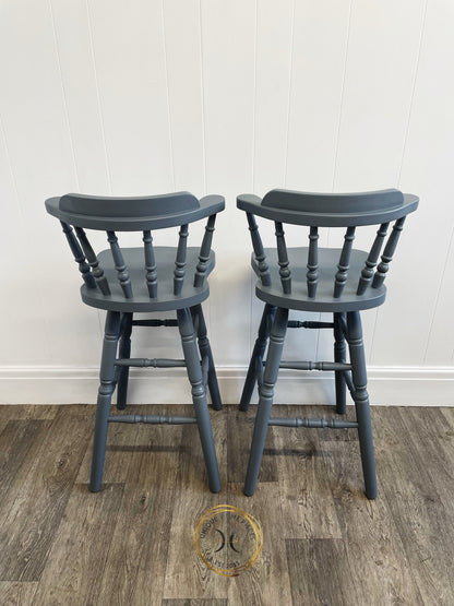 Set of 2 Hand Painted Grey Pine Bar Stools