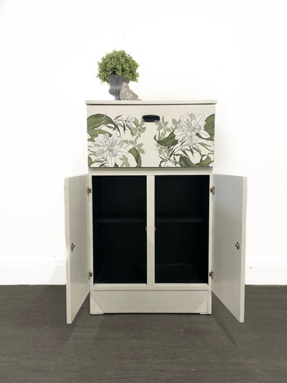 White Vintage Drinks Cabinet with Leaf Design