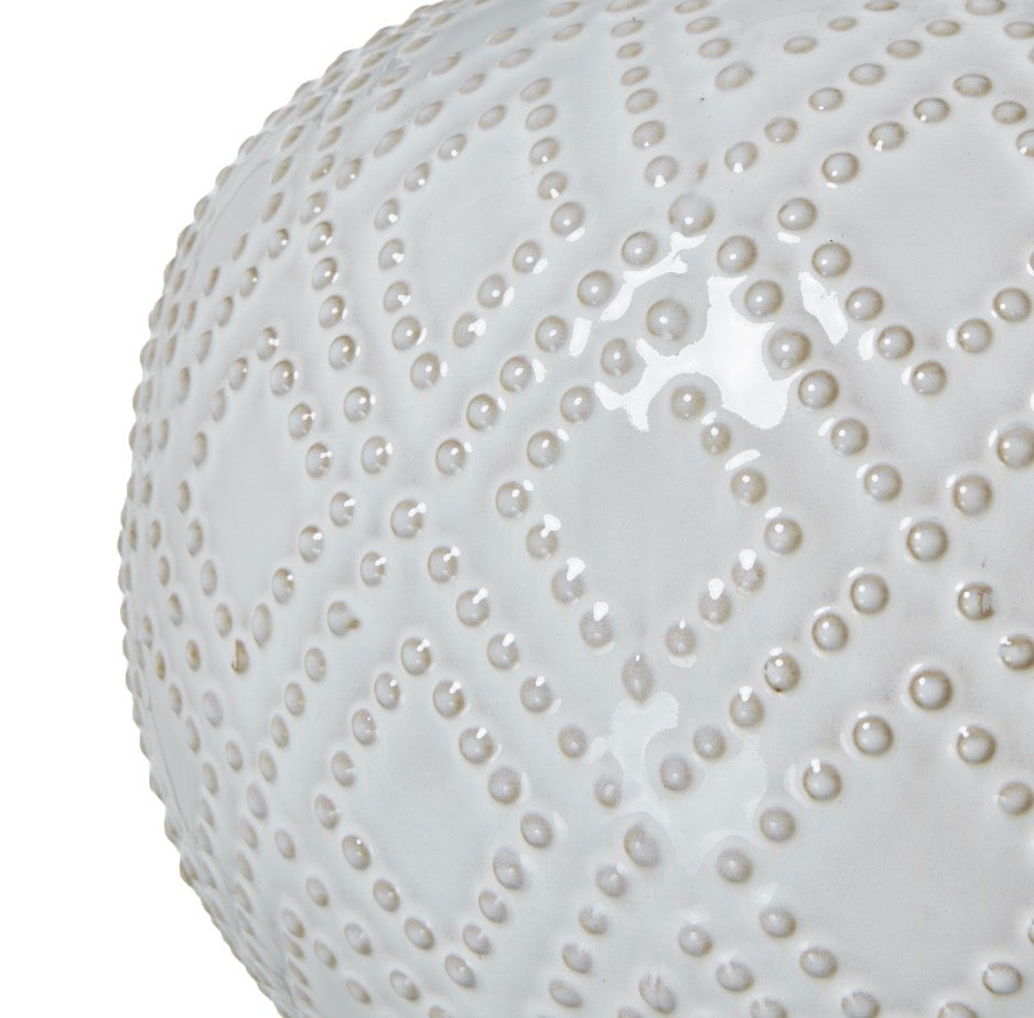 Squat. White Beaded Ceramic Lamp - Unique Home Pieces