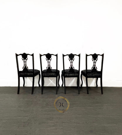 Set of 4 Edwardian Black & Silver Dining Chairs.