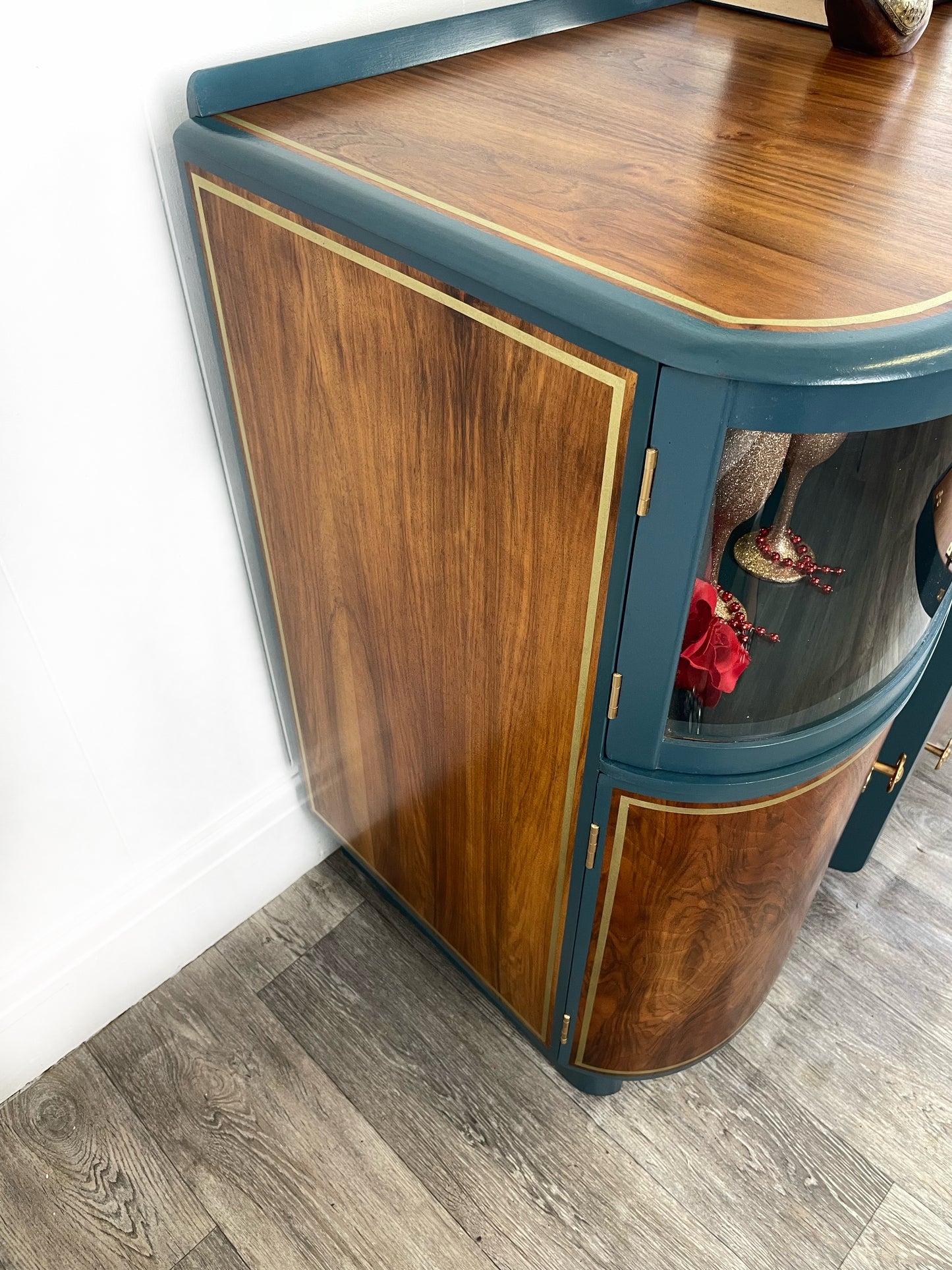 Beautility 1950s Blue Walnut Cocktail Cabinet Sideboard