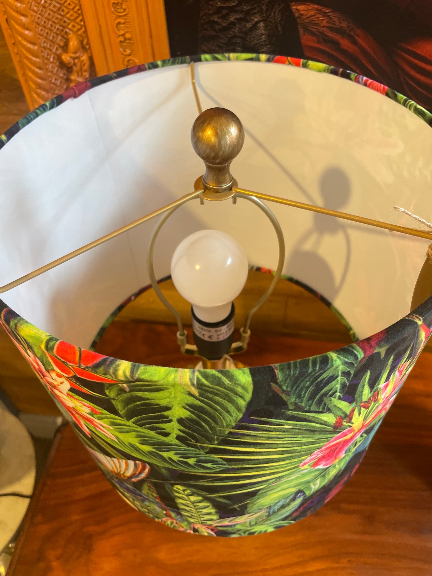 Hill Interiors Gold Lamp Base With Bespoke LampShade With Hummingbird Design