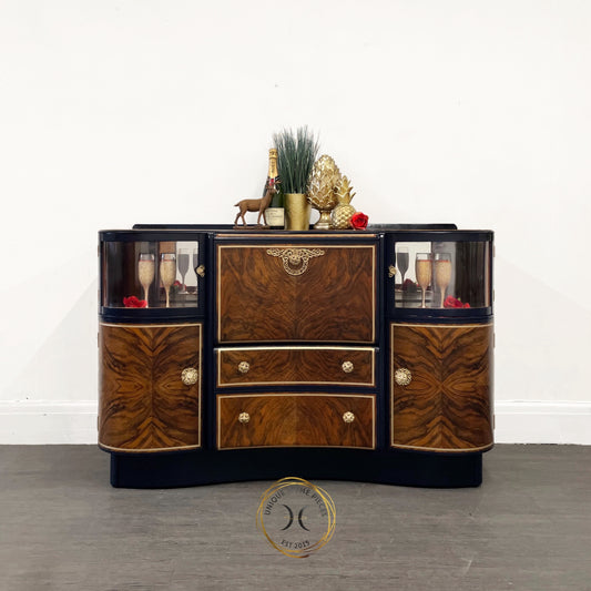 Beautility Navy/Oxford Blue And Gold Walnut Cocktail Cabinet/Bar/Drinks Cabinet