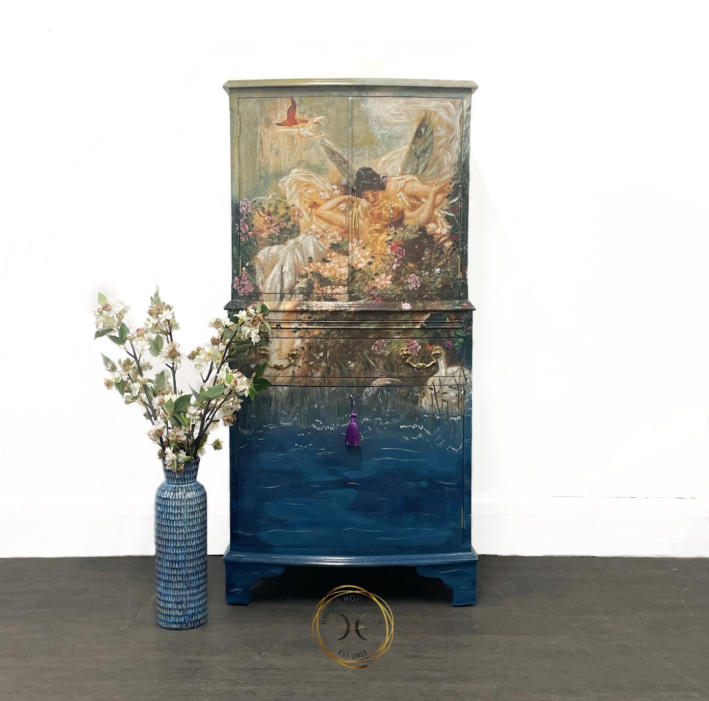 Whimsical Floral Fairies Hand Painted Drinks Cabinet.