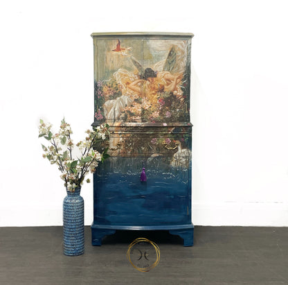 Whimsical Floral Fairies Hand Painted Drinks Cabinet.