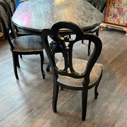 Epoxy Resin Dining Table Black, White, Grey, Silver Design And 4 Chairs