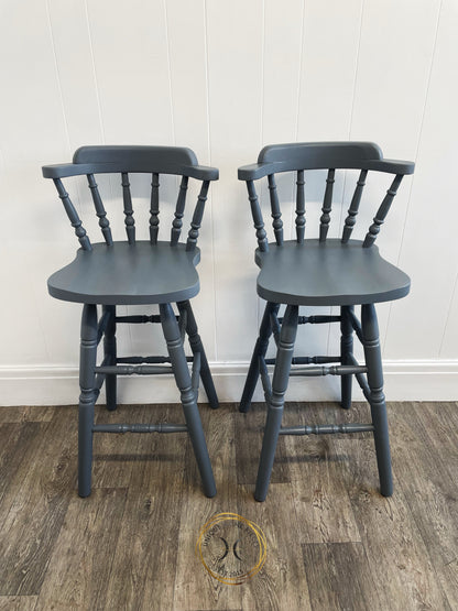 Set of 2 Hand Painted Grey Pine Bar Stools