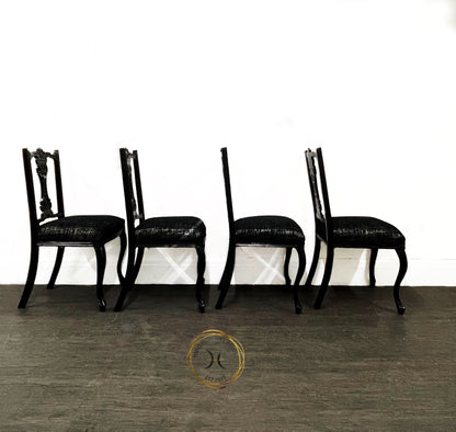 Set of 4 Edwardian Black & Silver Dining Chairs.