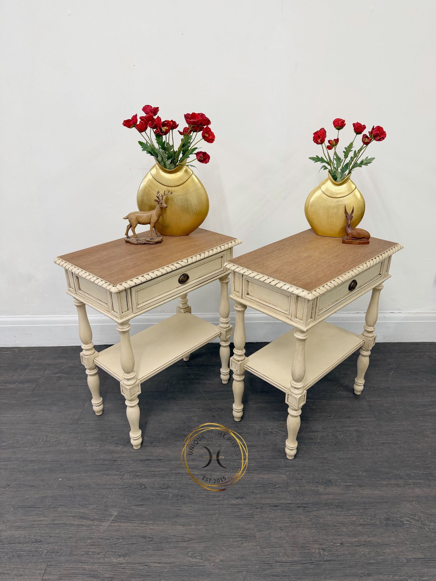 Set Of Two Cream Olde Worlde Style Nightstands/Side Tables