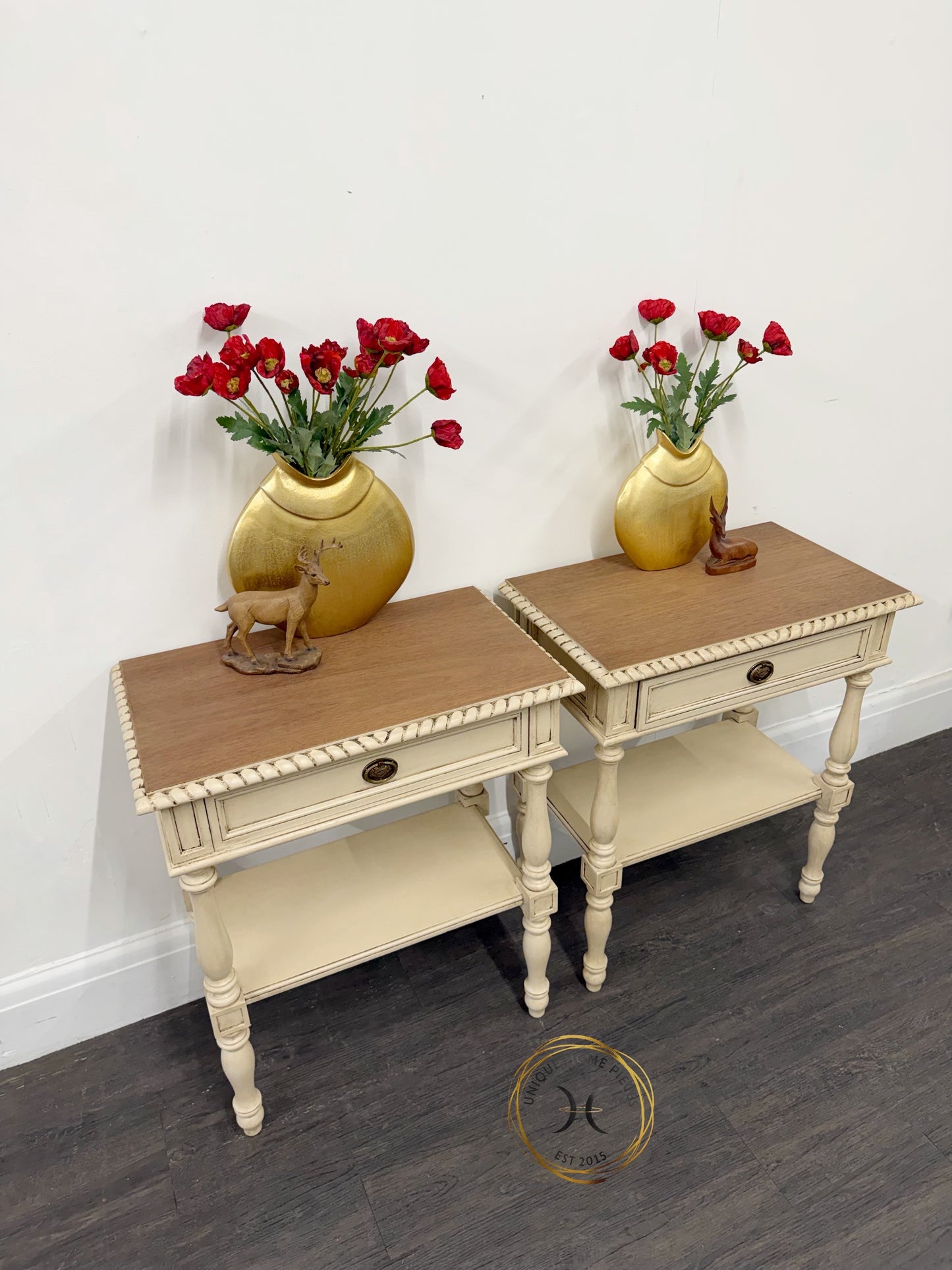 Set Of Two Cream Olde Worlde Style Nightstands/Side Tables