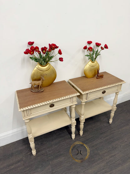 Set Of Two Cream Olde Worlde Style Nightstands/Side Tables