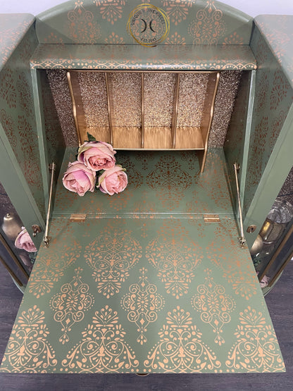 Green Gold Art Deco Style Display Case, Bureau, Writing Desk