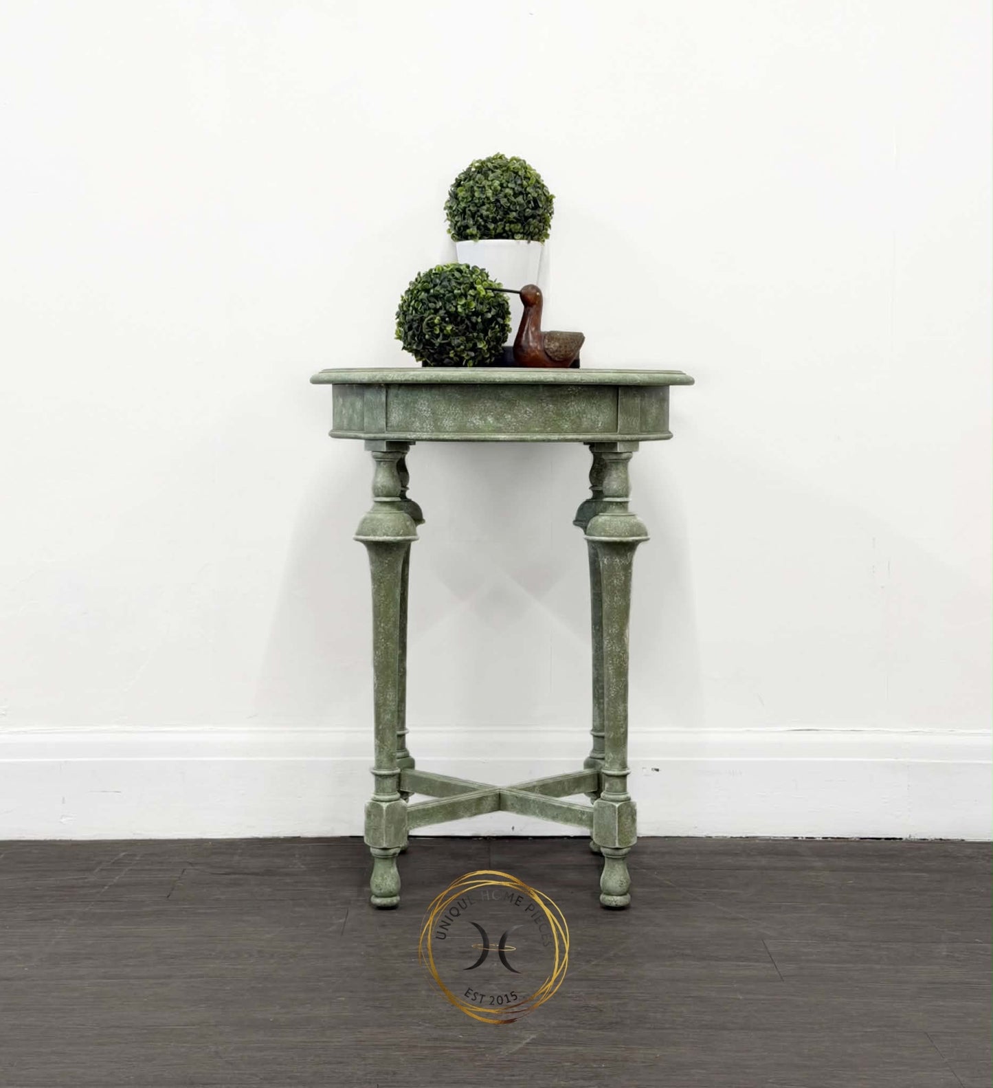 Round Green Stone Effect Occasional Side Table - Unique Home Pieces