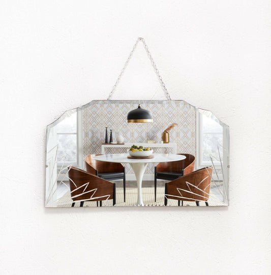 Antique Rectangular Etched Design Wall Mirror