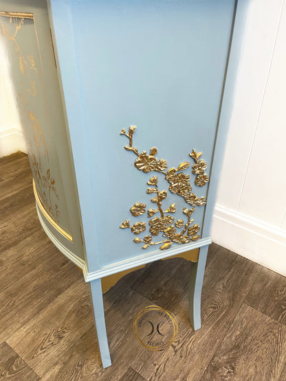 Antique Edwardian Light Blue And Gold Display Cabinet