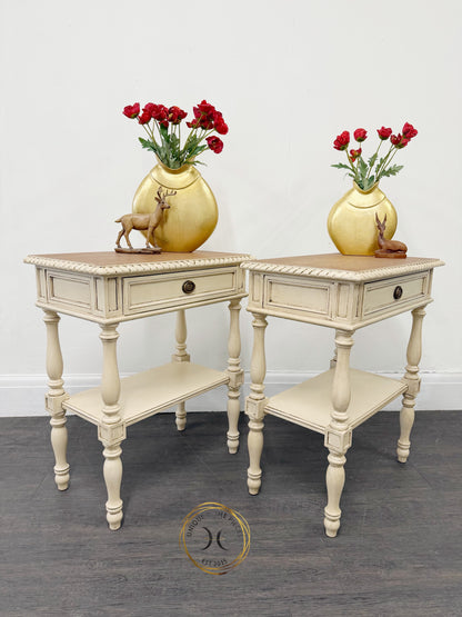 Set Of Two Cream Olde Worlde Style Nightstands/Side Tables