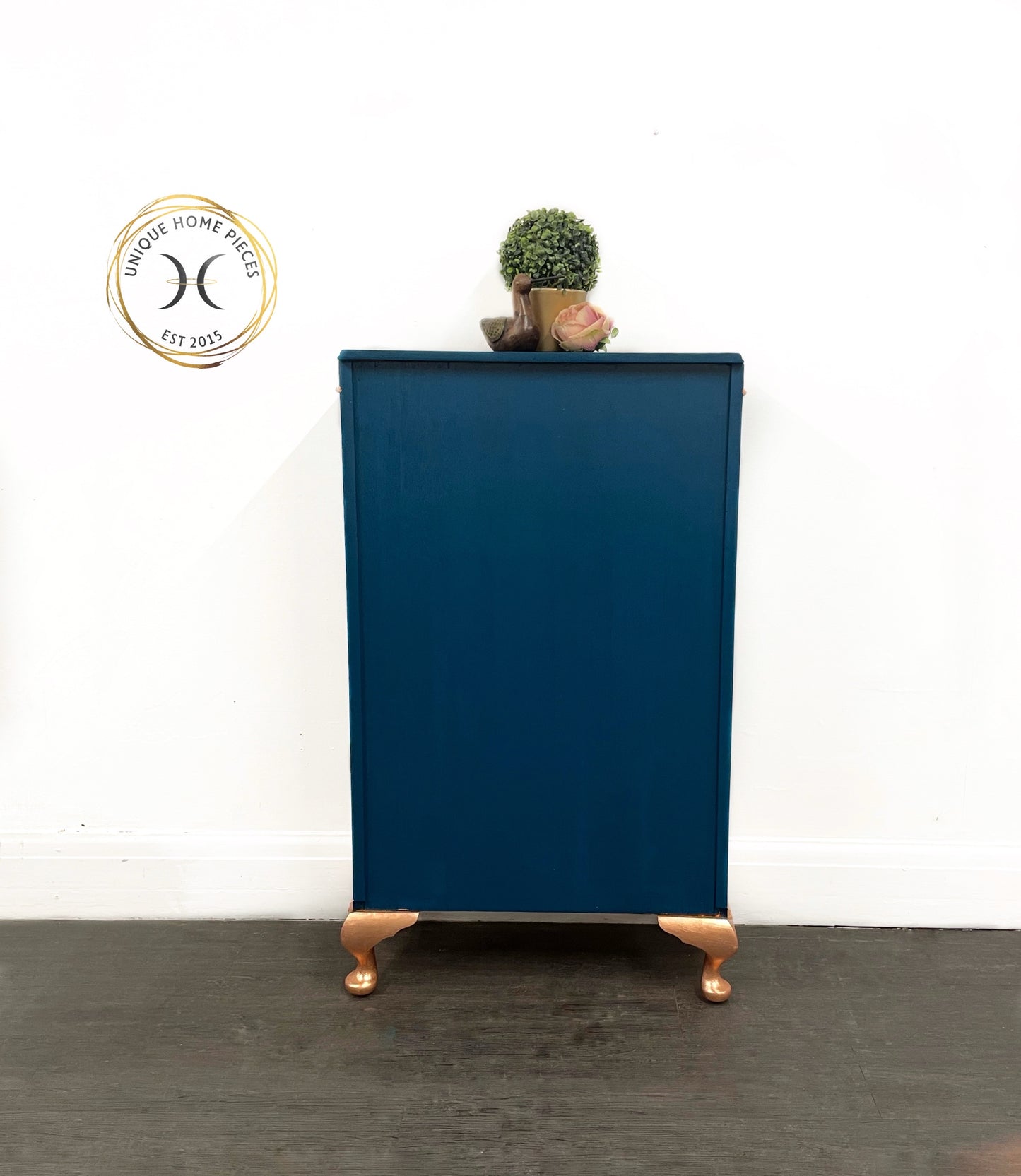 Blue Copper Vintage Glass Fronted Display/ Drinks Cabinet - Unique Home Pieces