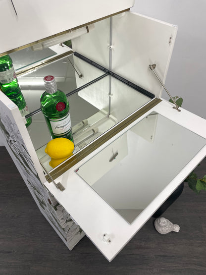 White Vintage Drinks Cabinet with Leaf Design
