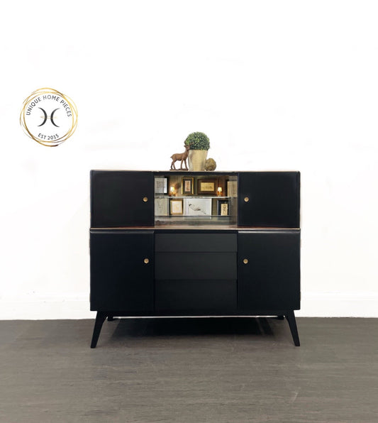 Beautility MCM Drinks Cabinet, Black Display Sideboard