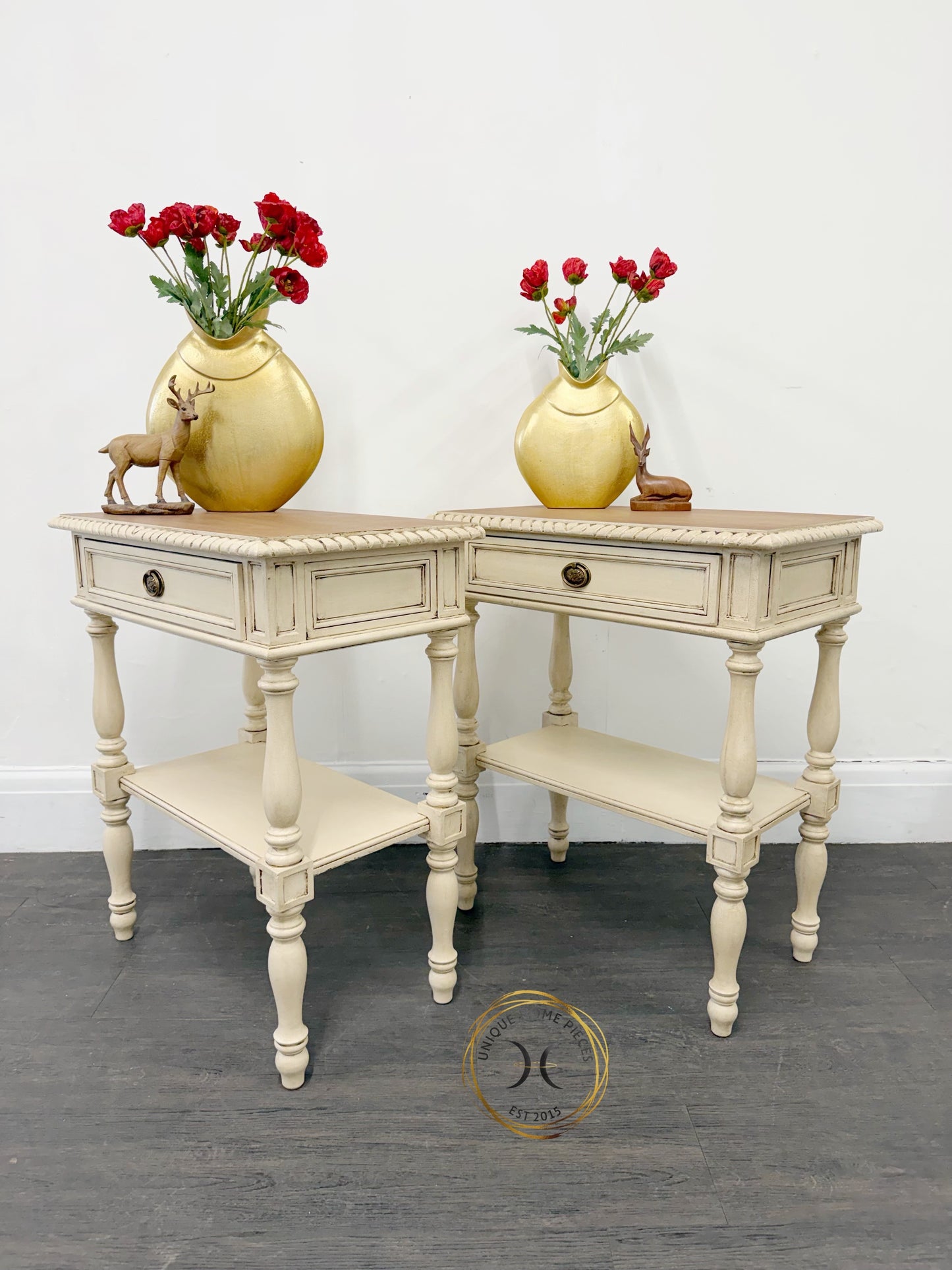Set Of Two Cream Olde Worlde Style Nightstands/Side Tables