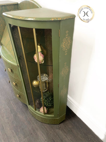 Green Gold Art Deco Style Display Case, Bureau, Writing Desk