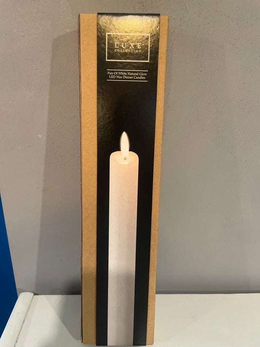 Pair of White Natural Glow LED Wax Dinner Candles