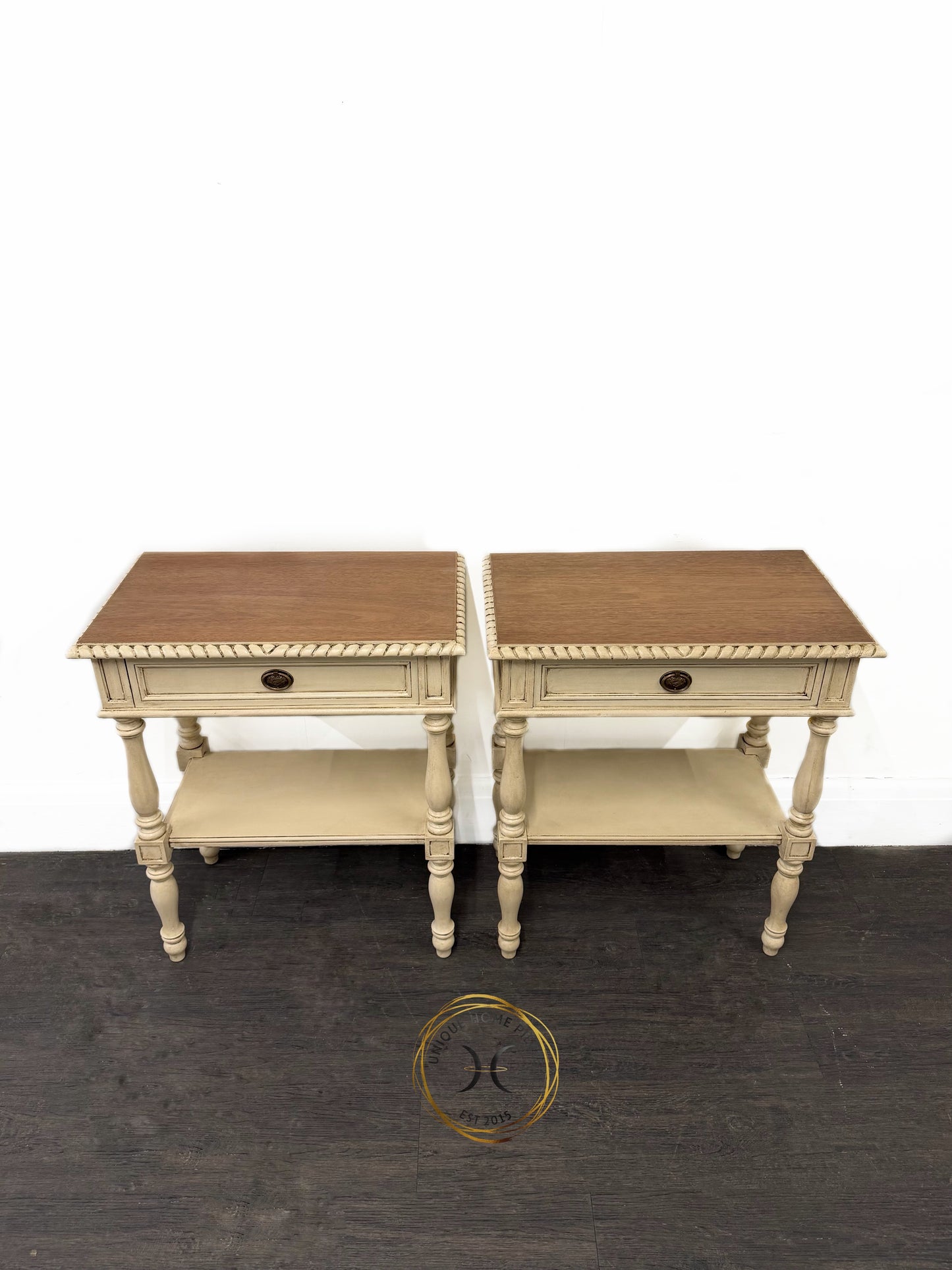 Set Of Two Cream Olde Worlde Style Nightstands/Side Tables