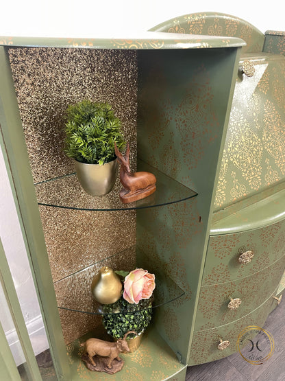 Green Gold Art Deco Style Display Case, Bureau, Writing Desk