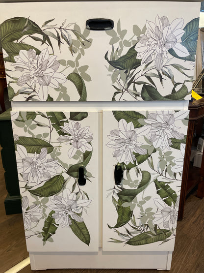 White Vintage Drinks Cabinet with Leaf Design