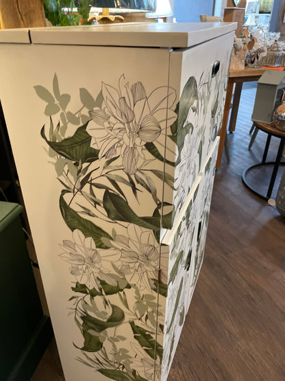 White Vintage Drinks Cabinet with Leaf Design