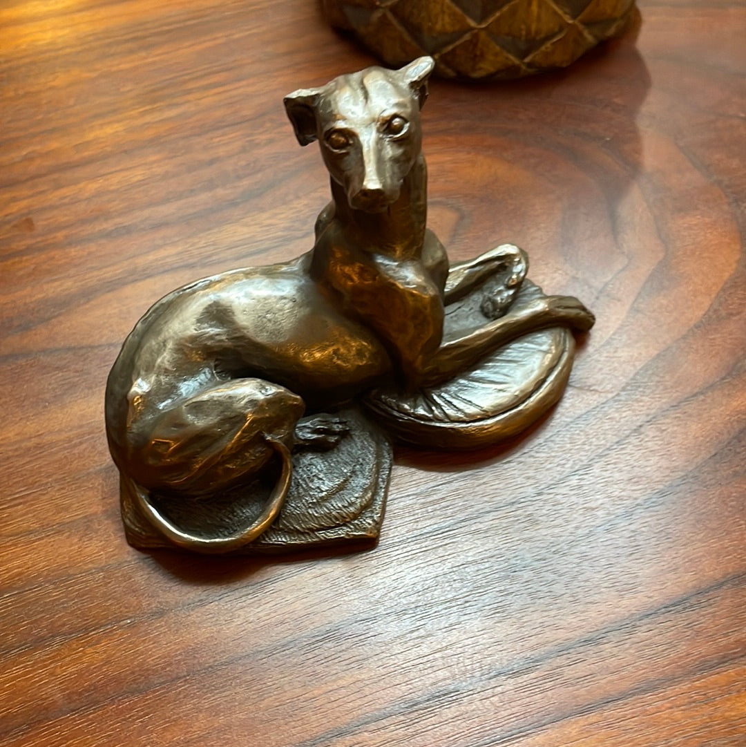 Cold Cast Bronze sitting greyhound Sculpture By Harriet Glen