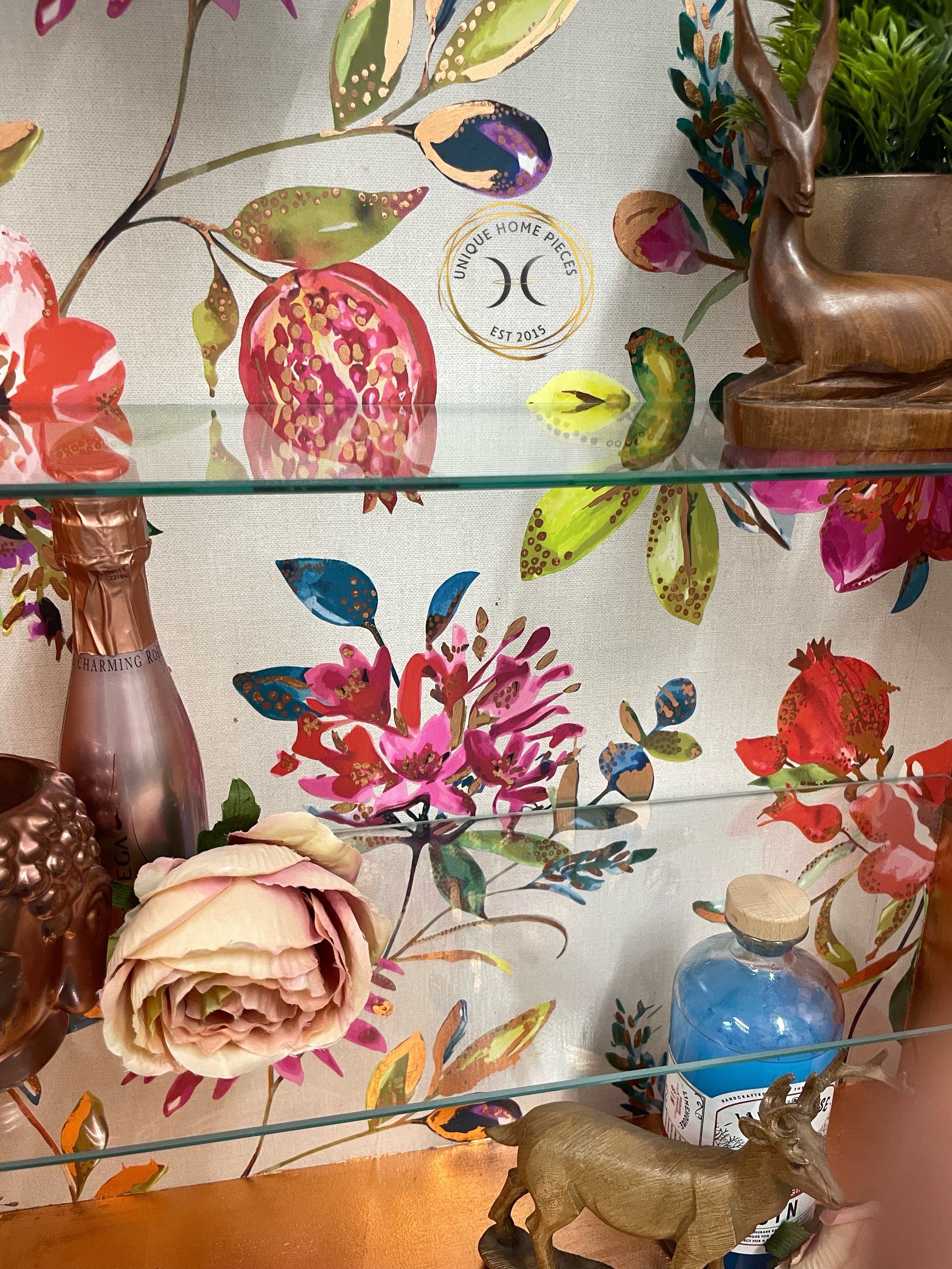 Blue Copper Vintage Glass Fronted Display/ Drinks Cabinet - Unique Home Pieces