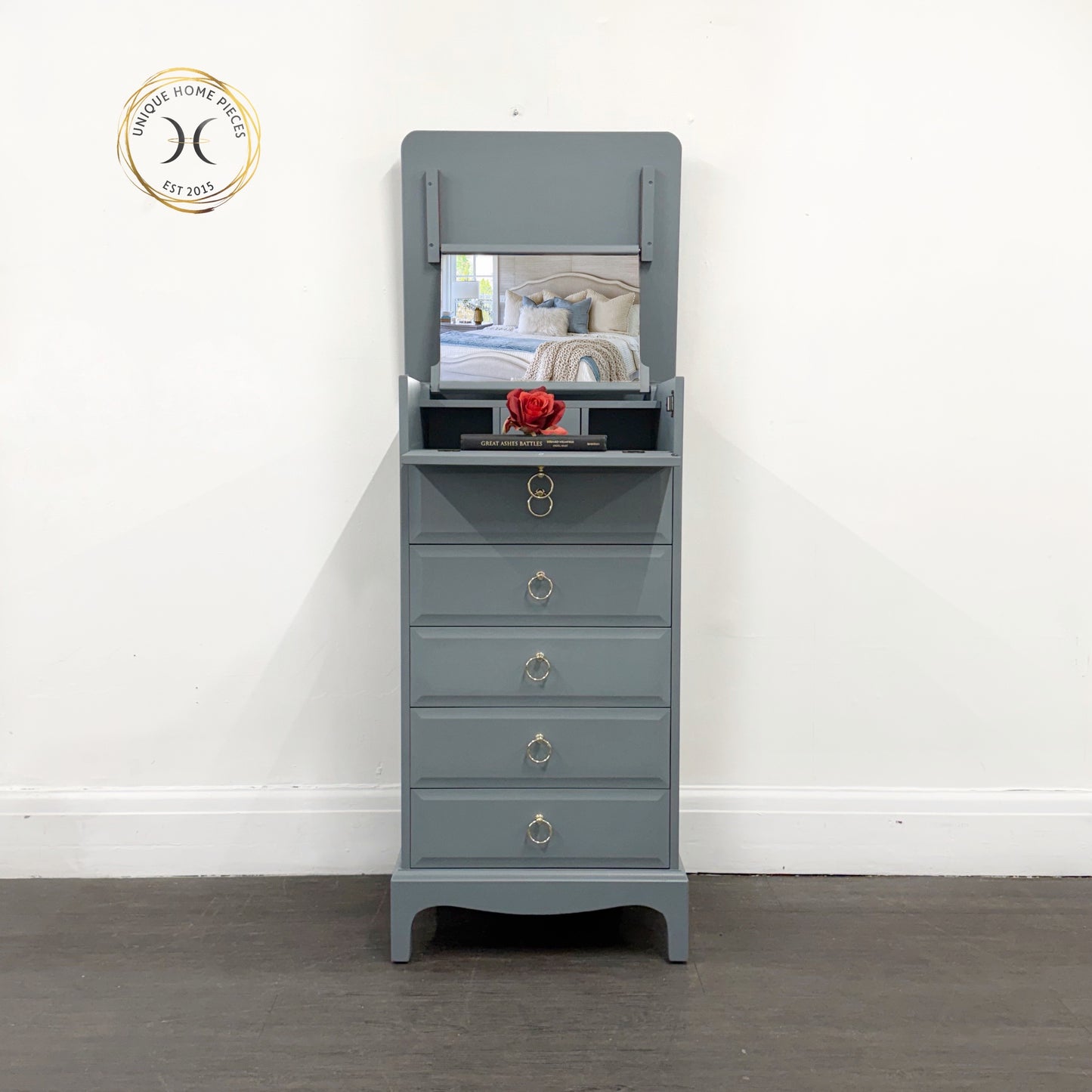 Slimline Blue Tallboy Vanity Unit Dresser Chest - Unique Home Pieces