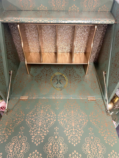 Green Gold Art Deco Style Display Case, Bureau, Writing Desk