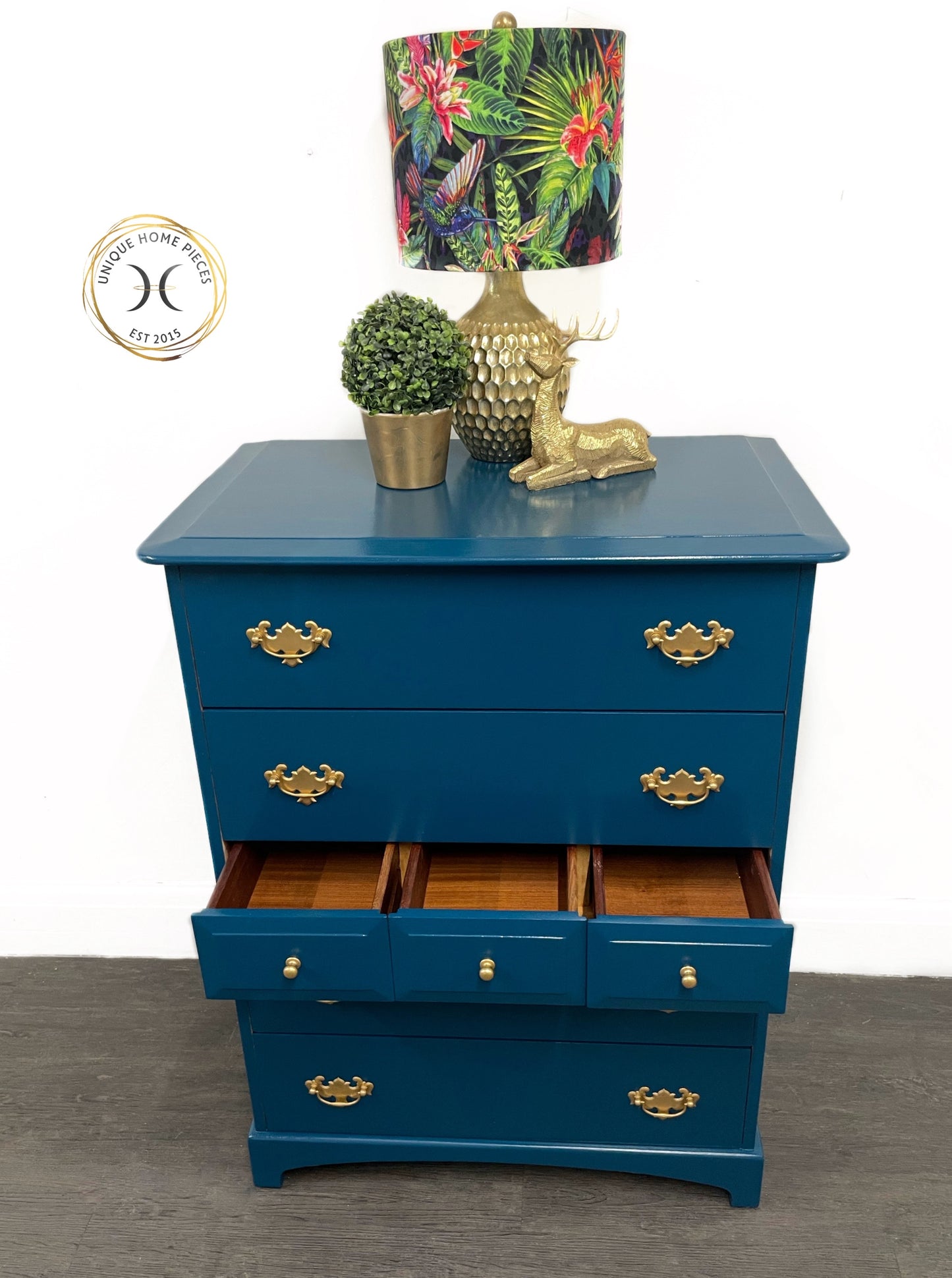 Stag Chest of 7 Drawers, Stag Tallboy Dresser, Blue Vintage Stag MCM Solid Wood Dresser - Unique Home Pieces