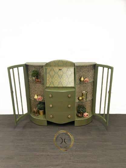 Green Gold Art Deco Style Display Case, Bureau, Writing Desk
