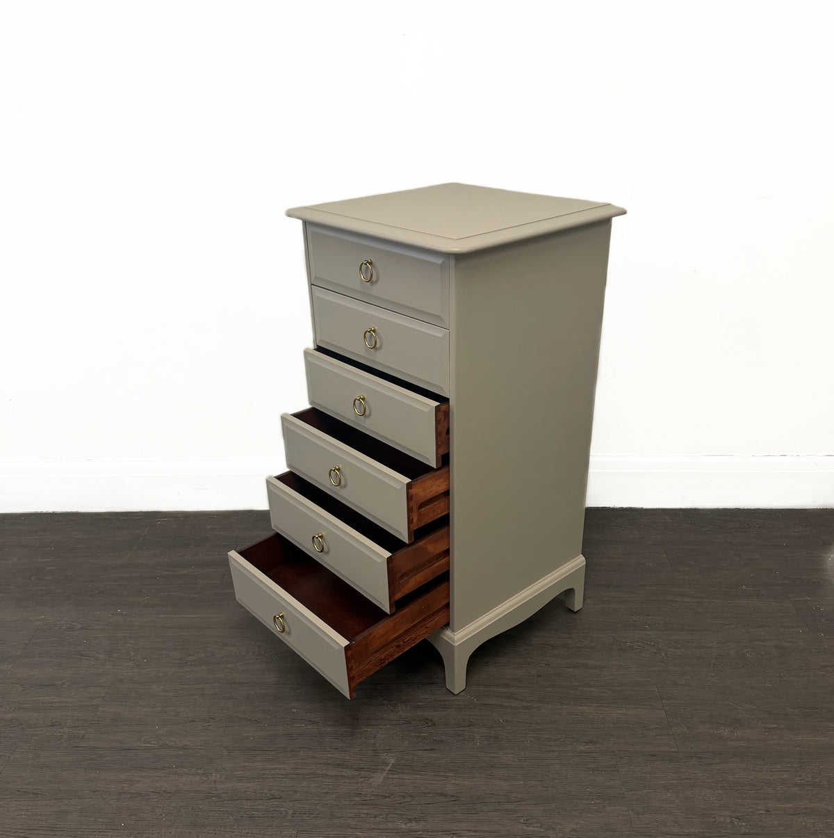 Greyish-Brown Slimline Tallboy Vanity Unit Dresser Chest of Drawers