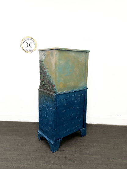 Whimsical Floral Fairies Hand Painted Drinks Cabinet.