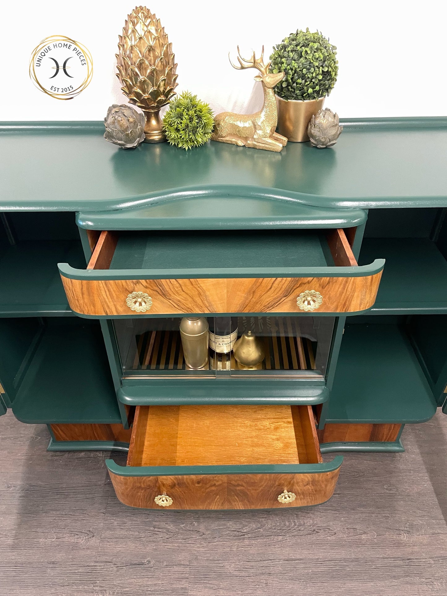 Heron of London Green Walnut Drinks Cabinet/Sideboard