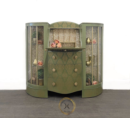 Green Gold Art Deco Style Display Case, Bureau, Writing Desk