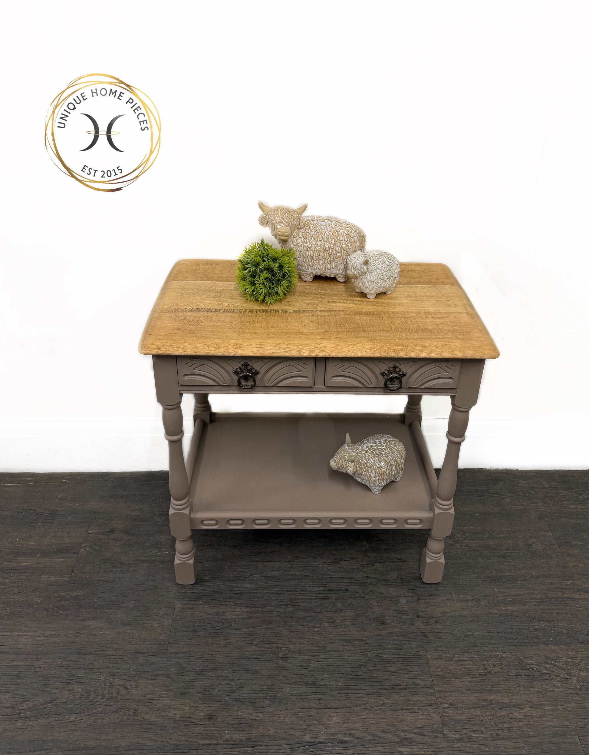Priory Beige Two Drawer Console Table, Brown Side Table - Unique Home Pieces