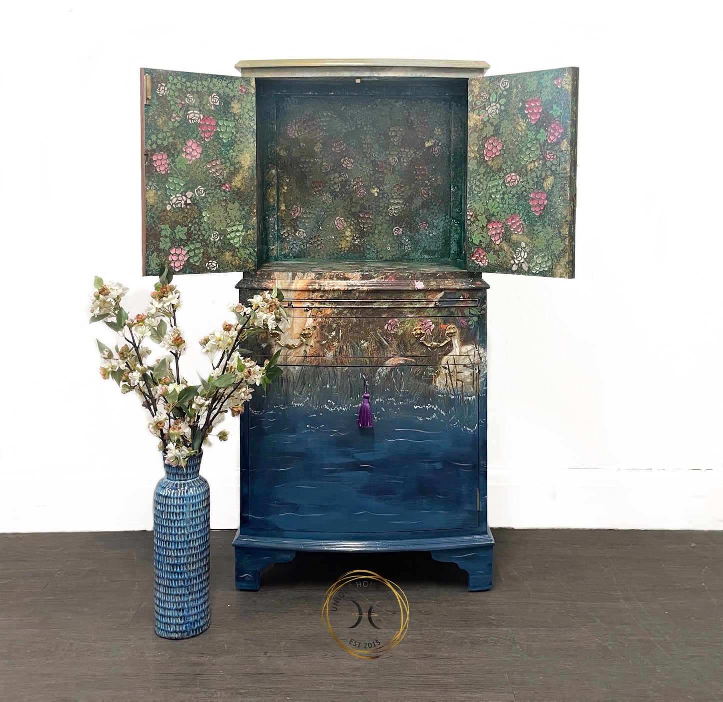 Whimsical Floral Fairies Hand Painted Drinks Cabinet.