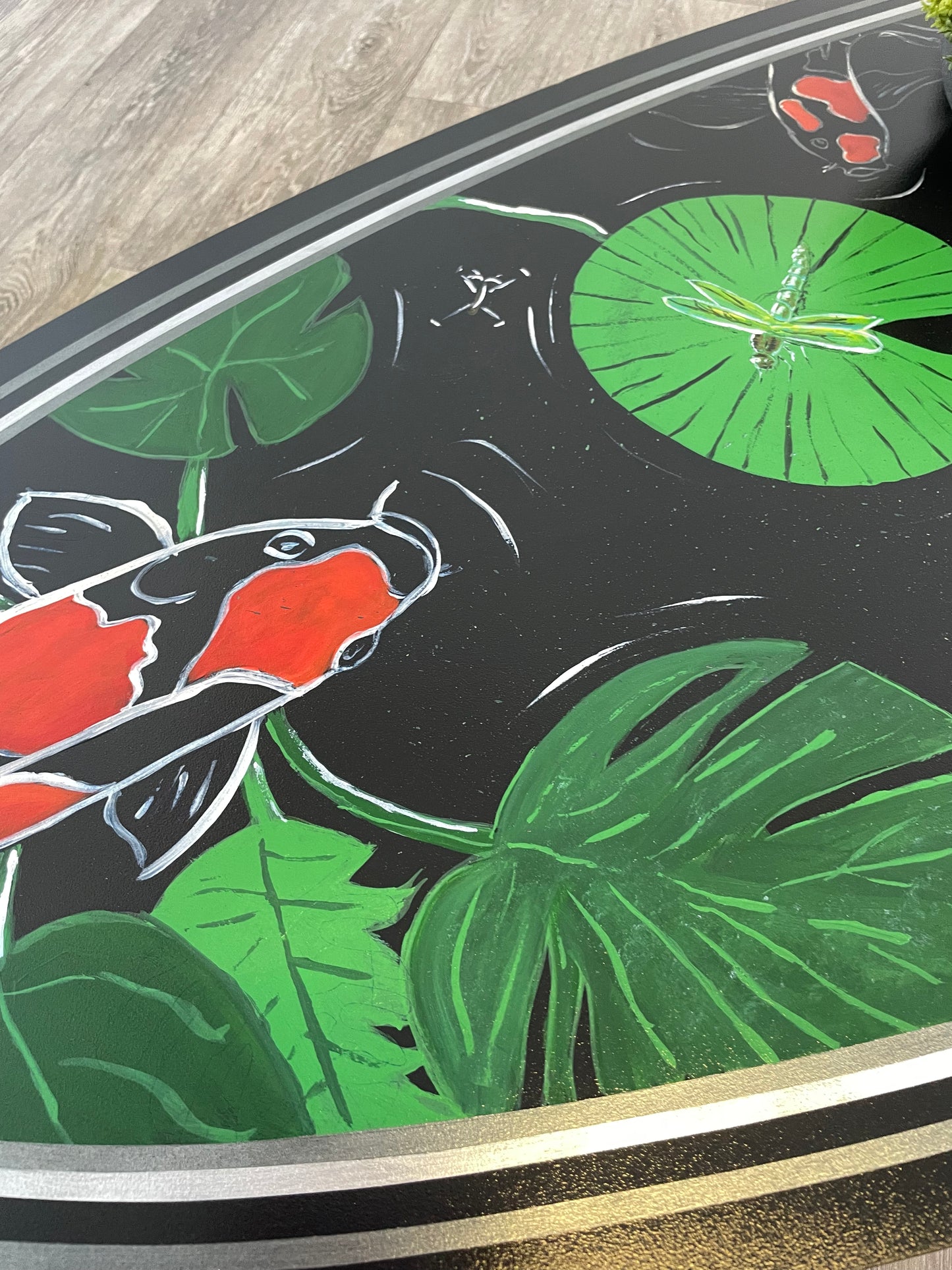 Eames ETR Low Surfboard Style Coffee Table With Koi Fish Design