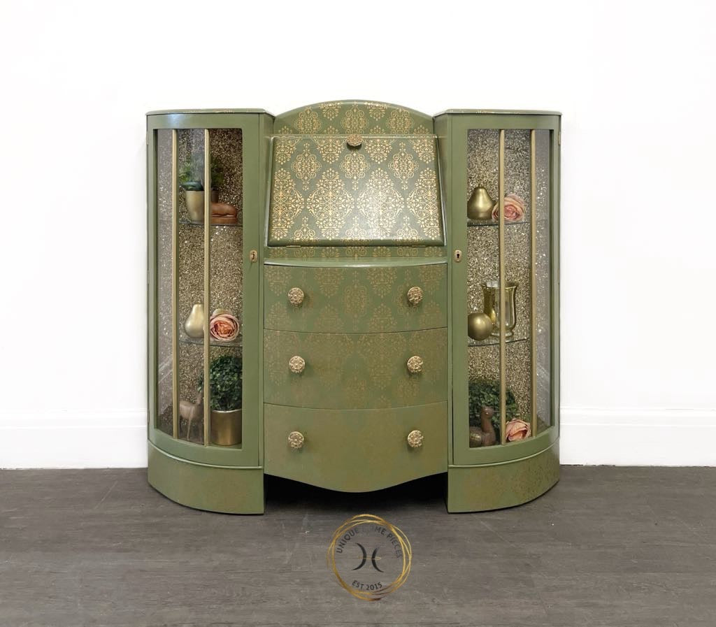Green Gold Art Deco Style Display Case, Bureau, Writing Desk