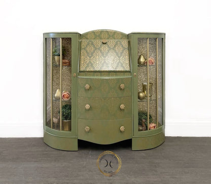 Green Gold Art Deco Style Display Case, Bureau, Writing Desk