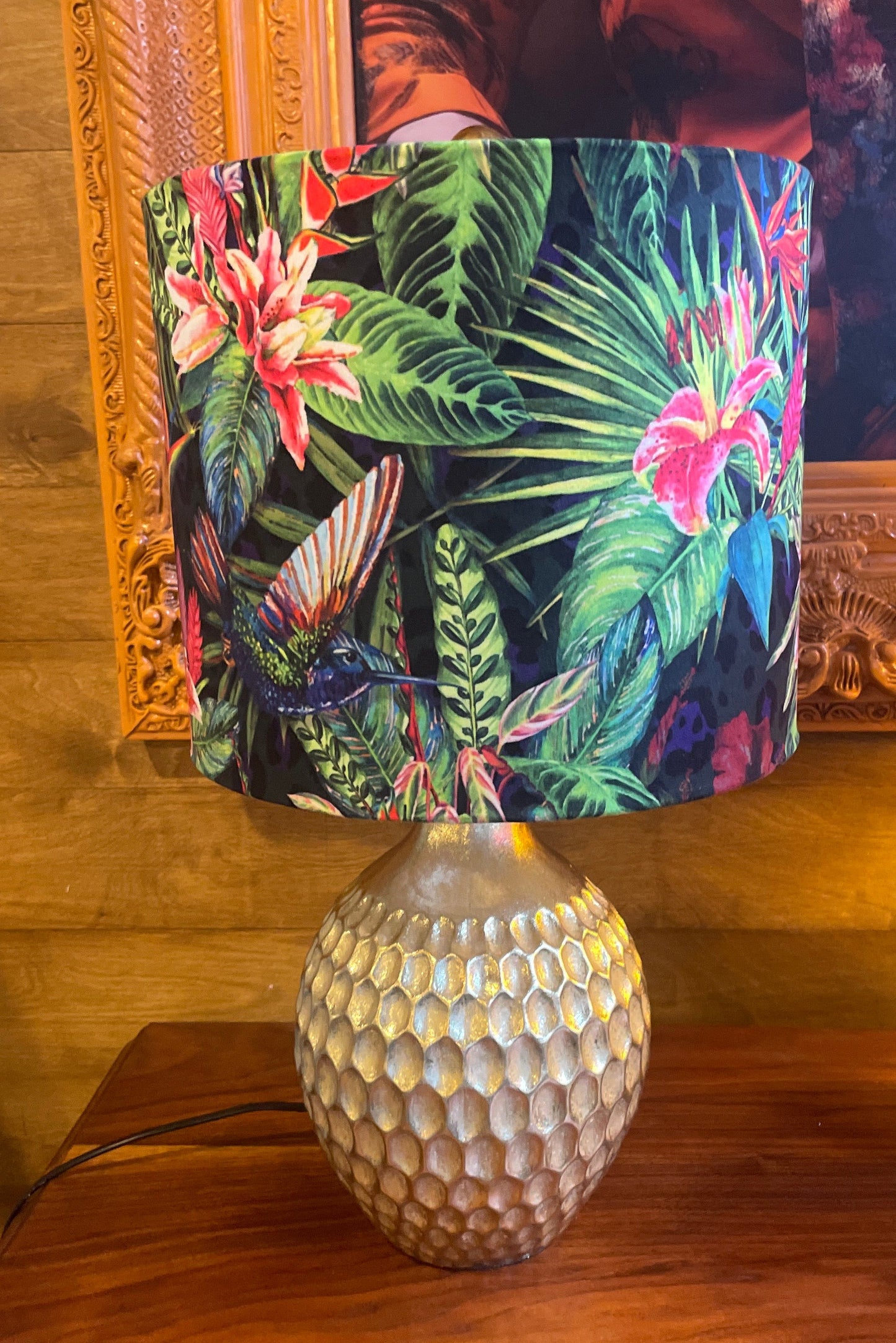 Hill Interiors Gold Lamp Base With Bespoke LampShade With Hummingbird Design