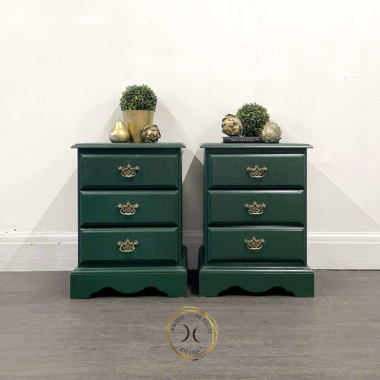 Set of Green Bedside Pine Drawers With Animal Print Design